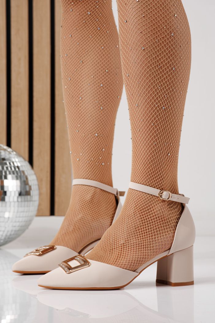 Дамски обувки с ток бежови от еко кожа Adina #24244