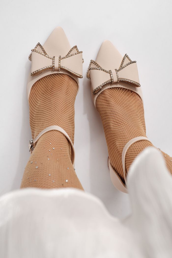 Дамски обувки с ток бежови от еко кожа Jamila #24257