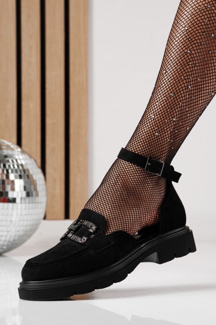 Всекидневни дамски обувки черни от обърната еко кожа Saima #24275