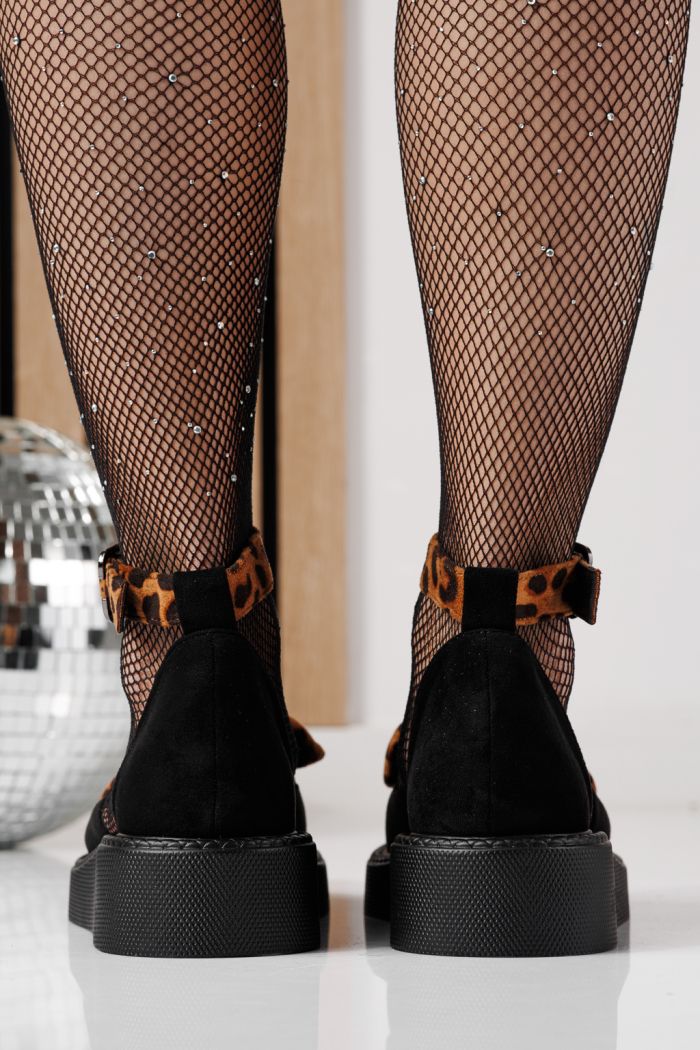 Дамски черни ежедневни обувки, изработени от еко кожа и велур Willy #24213