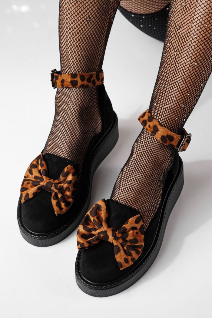 Дамски черни ежедневни обувки, изработени от еко кожа и велур Willy #24213