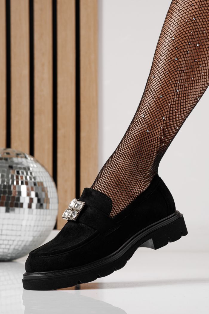 Всекидневни дамски обувки черни от обърната еко кожа Zina #24282