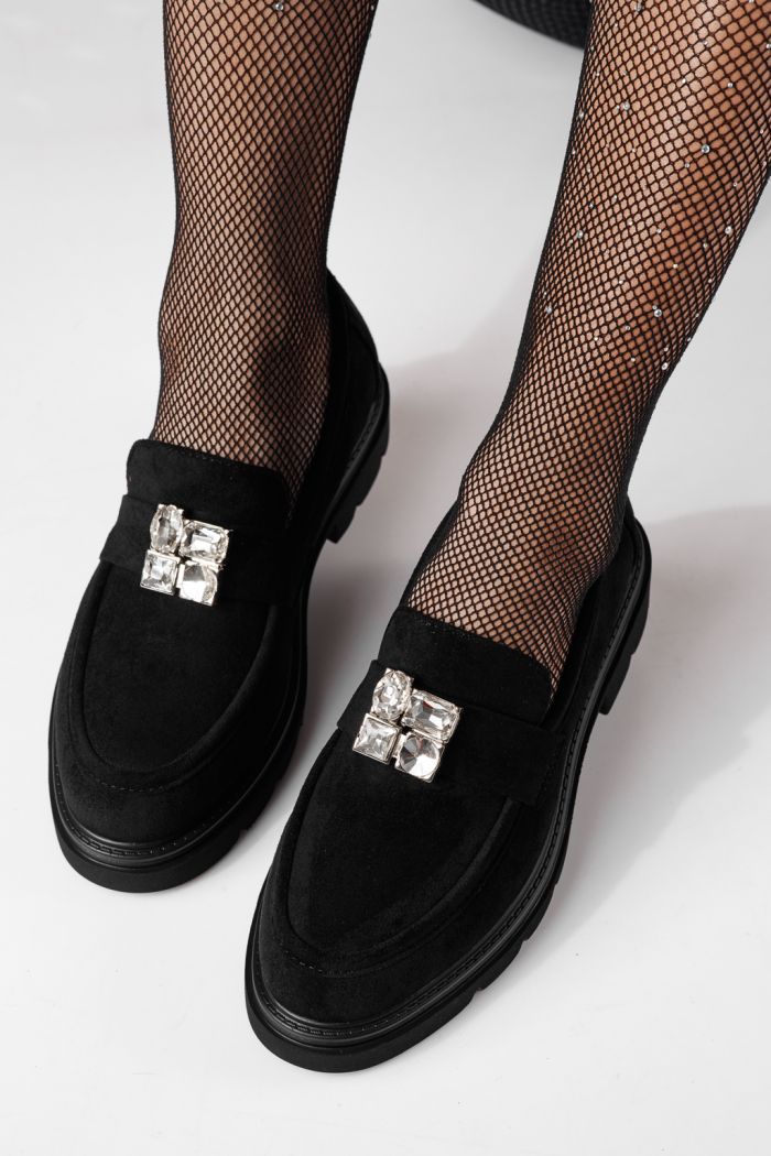 Всекидневни дамски обувки черни от обърната еко кожа Zina #24282