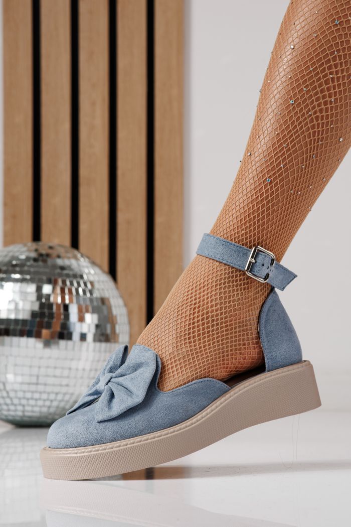 Дамски сини ежедневни обувки от еко кожа и велур Adina #24218