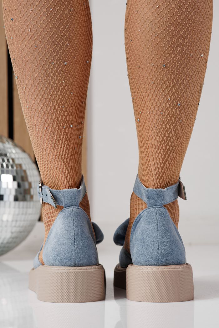 Дамски сини ежедневни обувки от еко кожа и велур Adina #24218