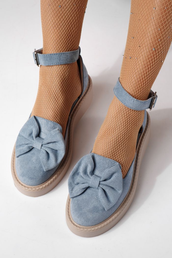 Дамски сини ежедневни обувки от еко кожа и велур Adina #24218