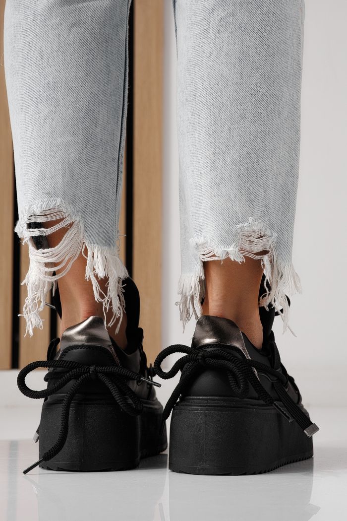 Дамски маратонки черни от еко кожа Elvira #24305