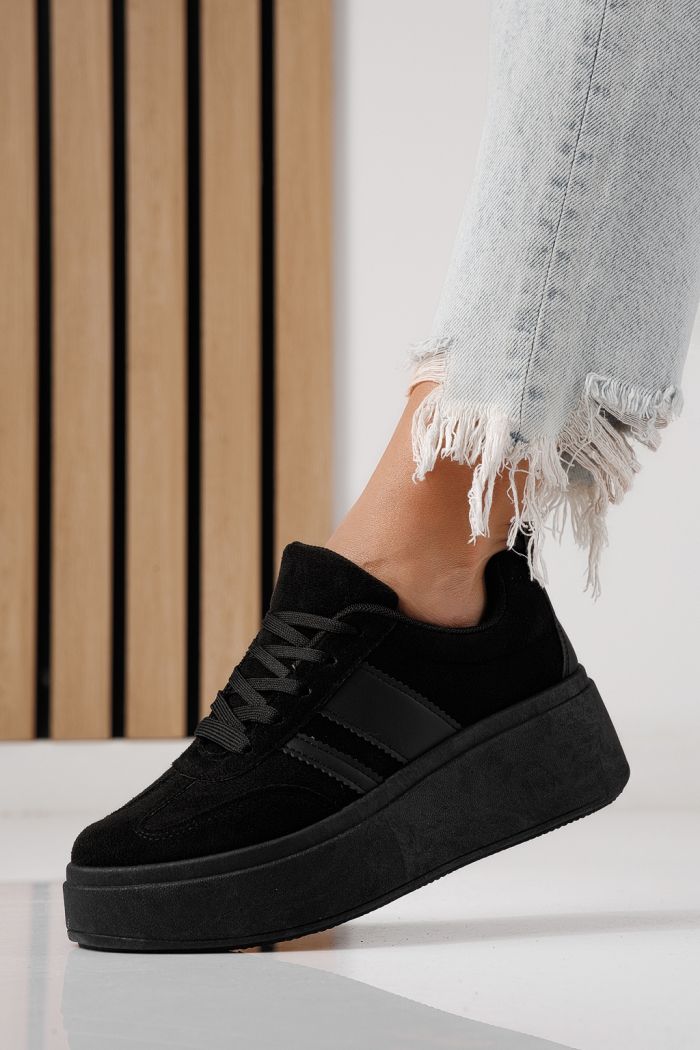 Дамски маратонки черни от обърната еко кожа Diana #24301