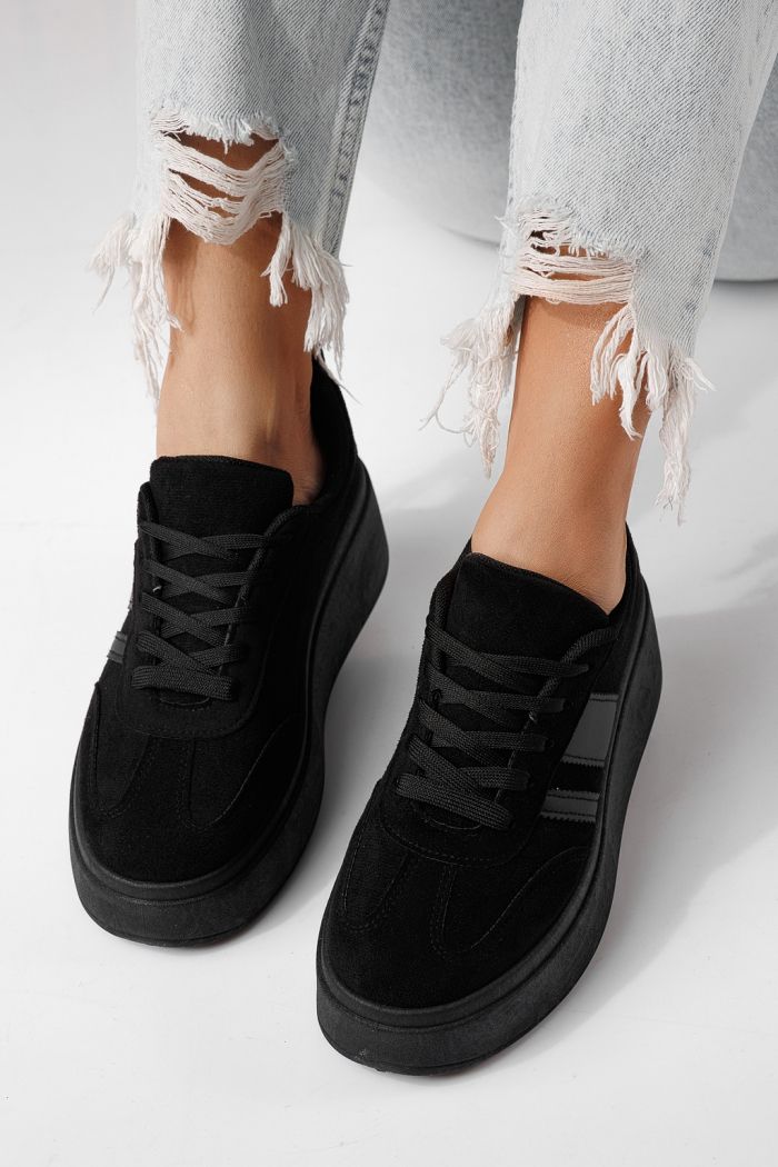 Дамски маратонки черни от обърната еко кожа Diana #24301