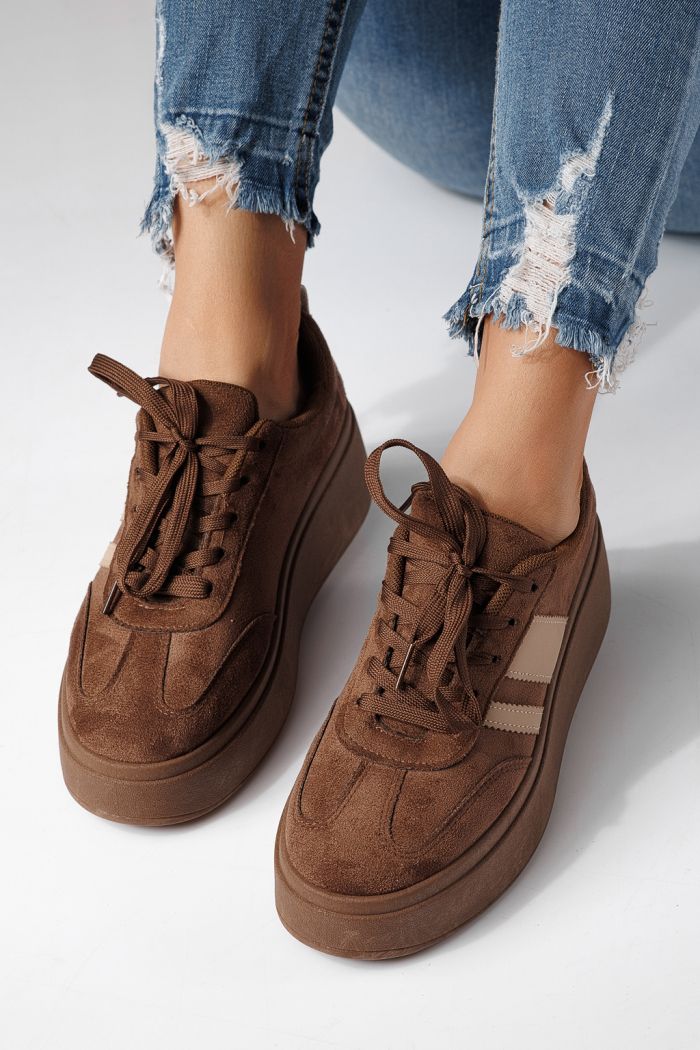 Дамски маратонки кафяви от обърната еко кожа Diana #24303