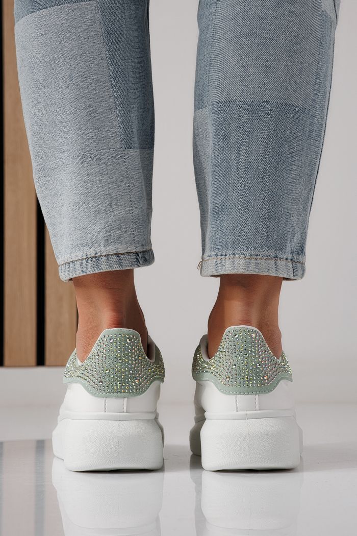 Дамски маратонки бели със зелено от еко кожа Raya #24233