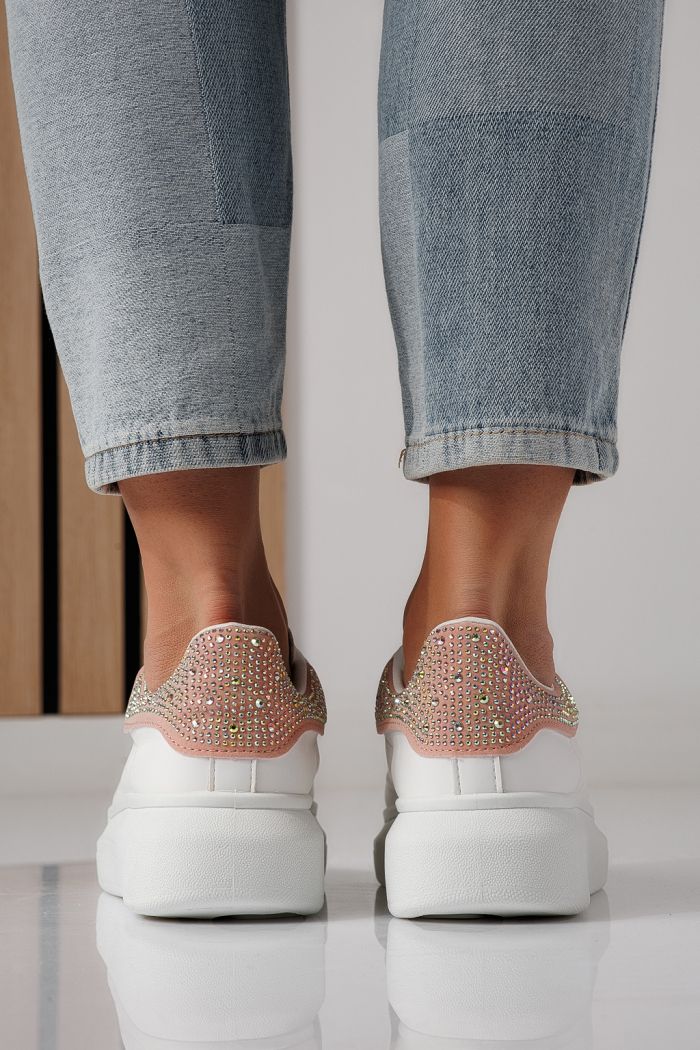 Дамски маратонки бели с розово от еко кожа Raya #24237