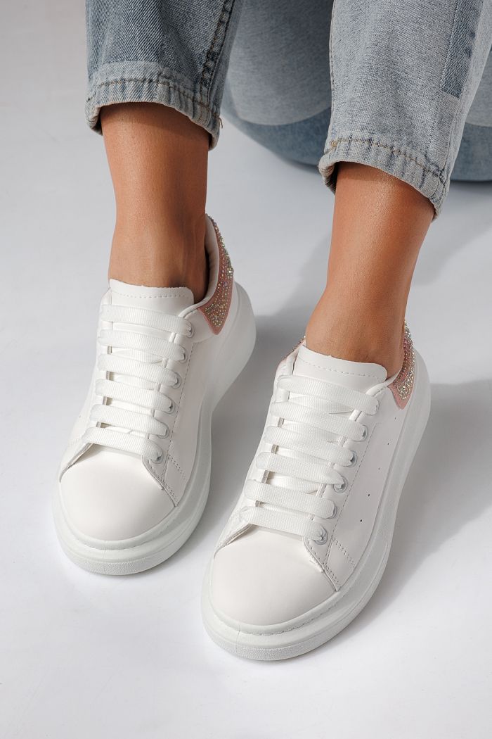 Дамски маратонки бели с розово от еко кожа Raya #24237