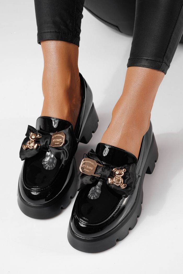 Всекидневни дамски обувки Natalia 3 от лачена еко кожа черни #16685