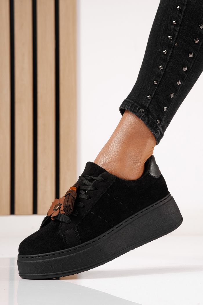 Дамски маратонки черни от еко кожа Aliss #24314