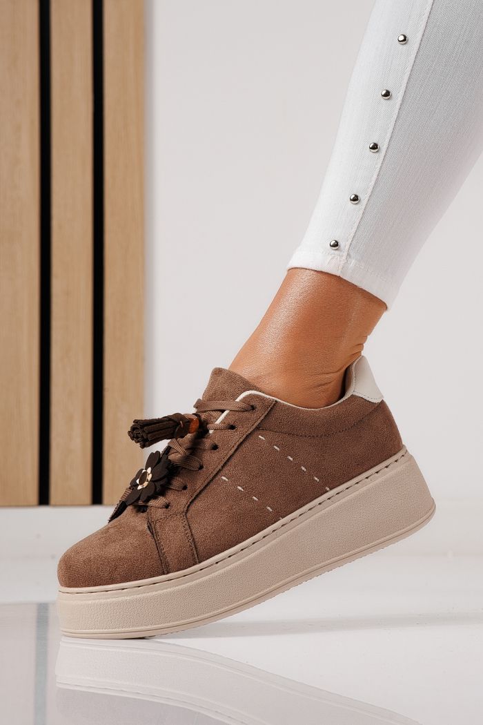 Дамски маратонки кафяви от обърната еко кожа Aliss #24315