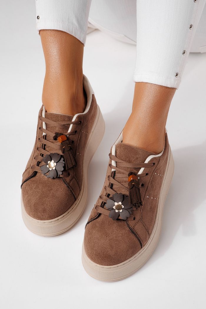 Дамски маратонки кафяви от обърната еко кожа Aliss #24315