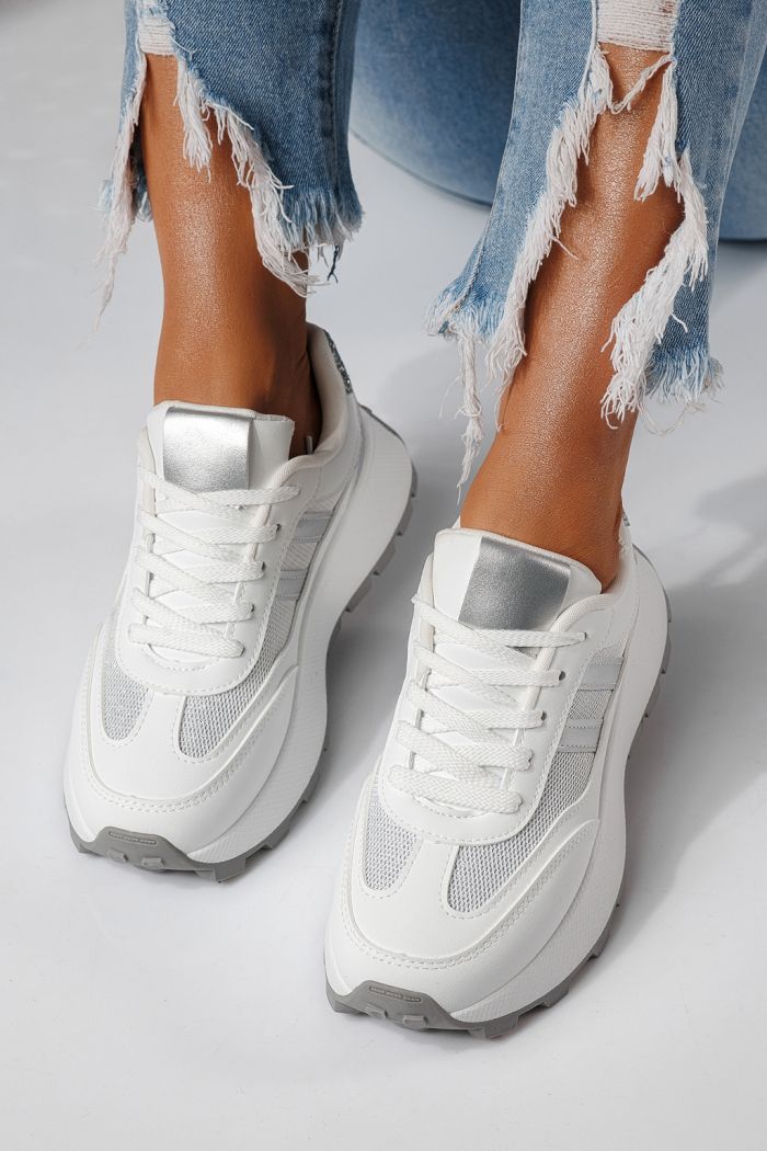 Дамски маратонки сребристи от еко кожа Mia #24318