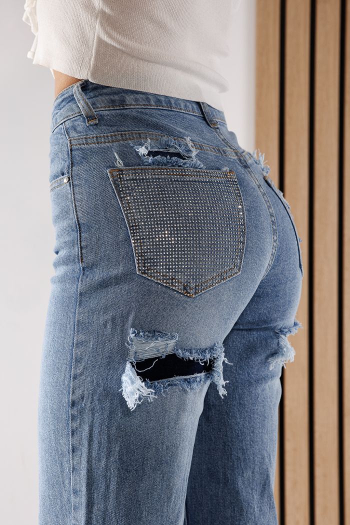 Дънки Wide Leg Дамски Maria сини #A1350