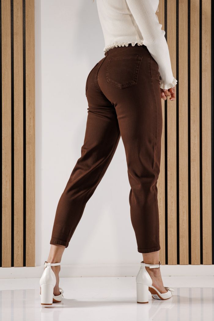 Дънки Baggy Fit Дамски Elena кафяви #A1373