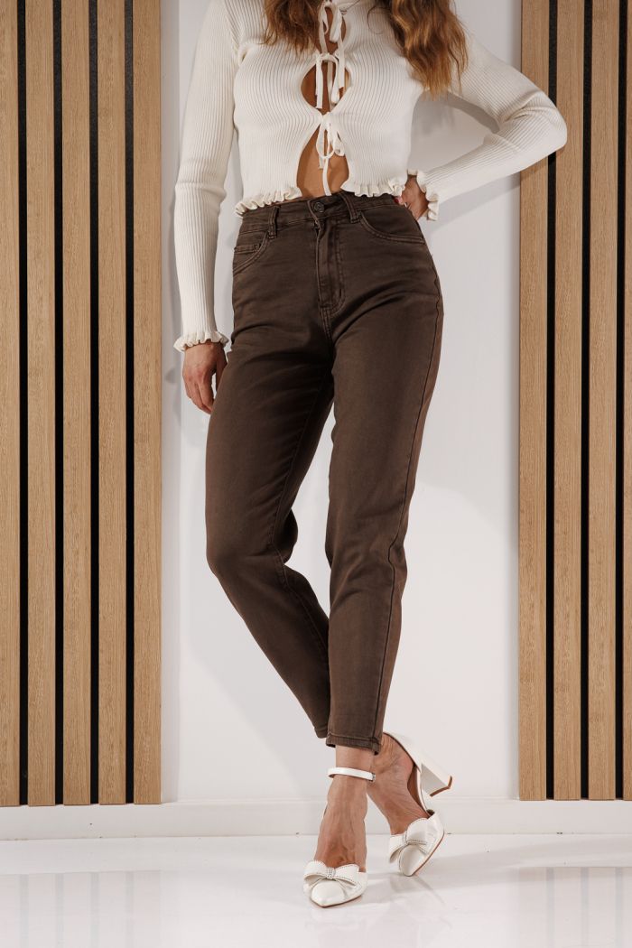 Дънки Baggy Fit Дамски Elena каки #A1372