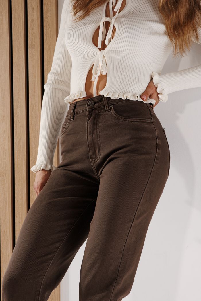 Дънки Baggy Fit Дамски Elena каки #A1372