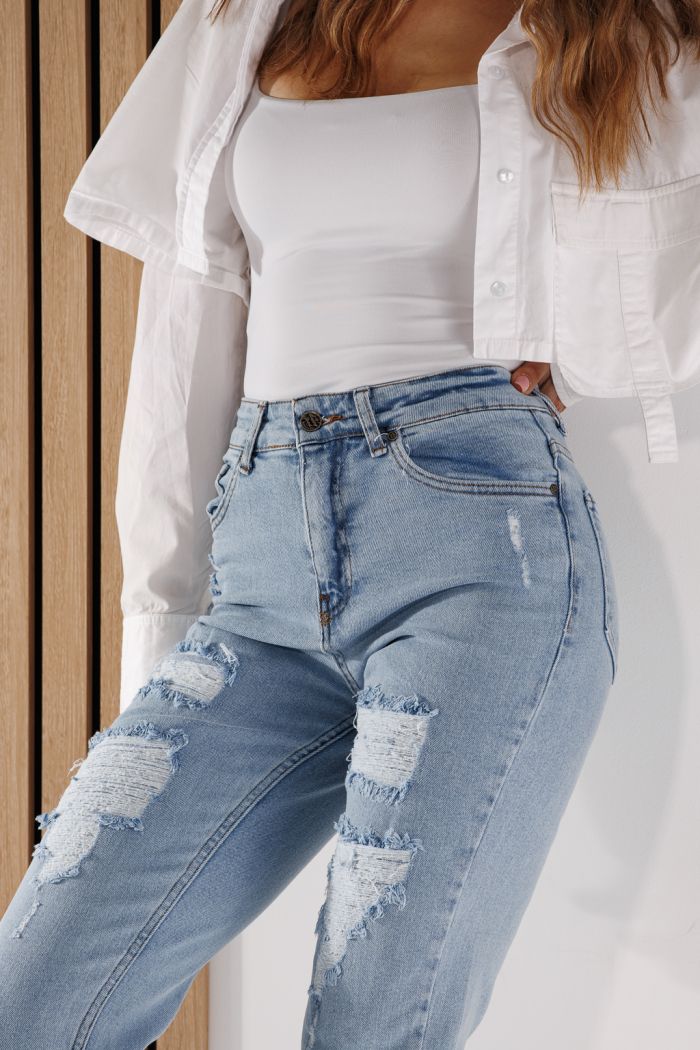 Дамски Дънки Boyfriend Flori Сини #A261