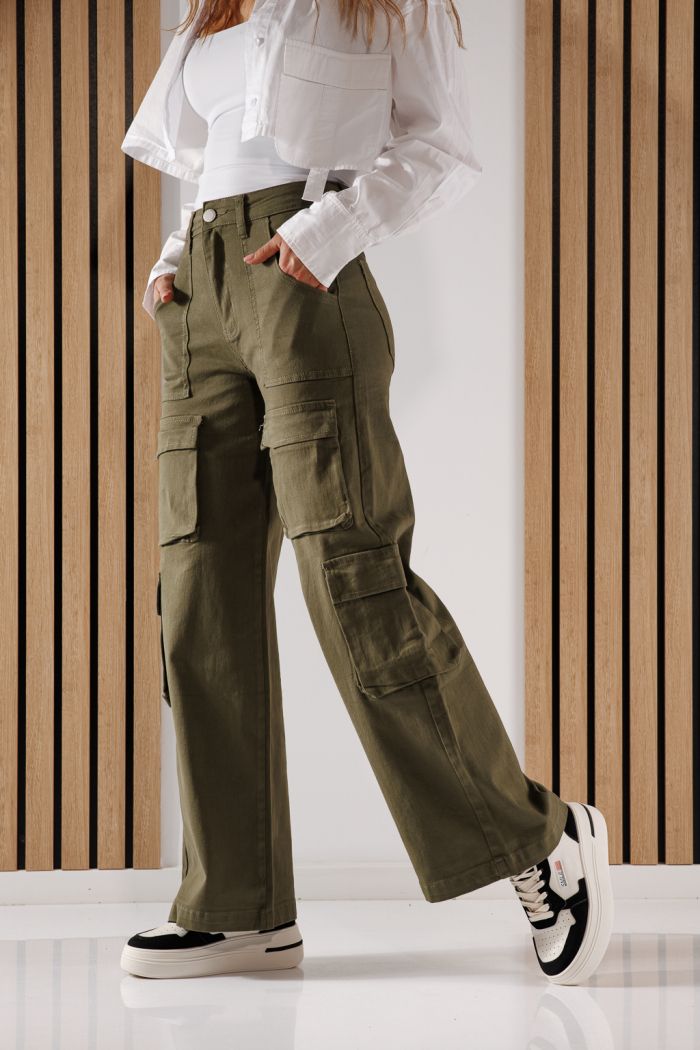 Дамски карго дънки Miki Каки #A642