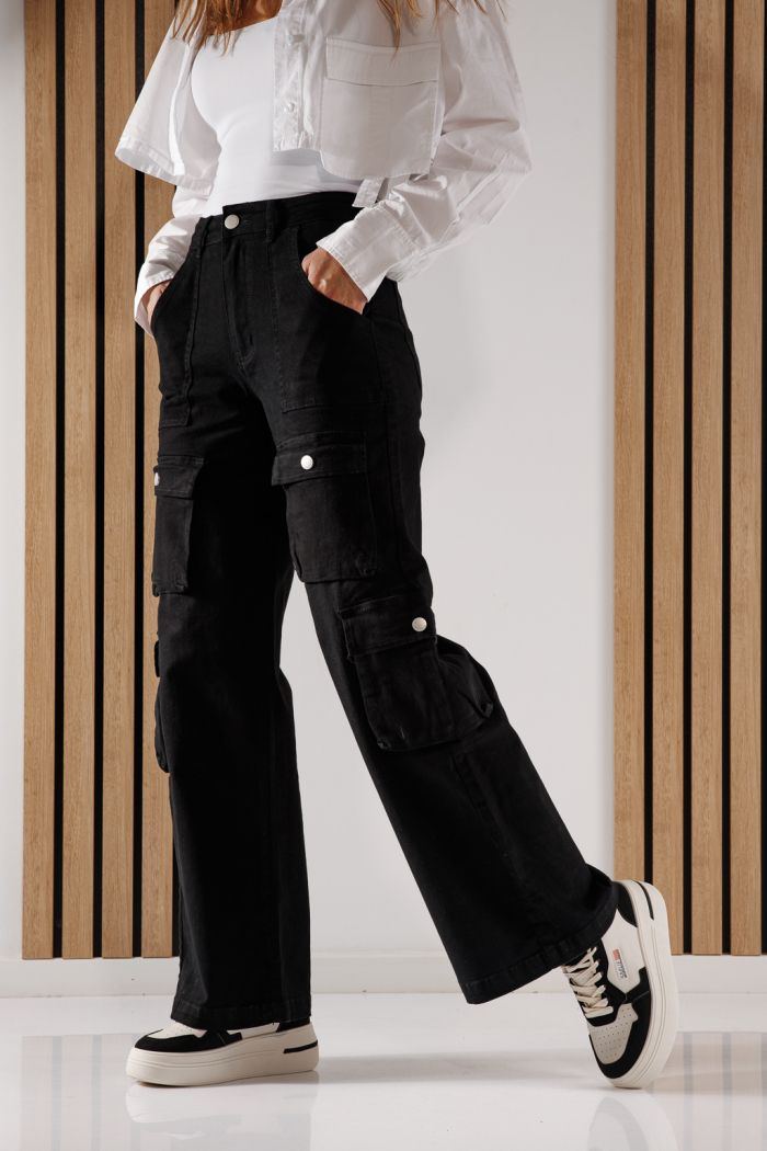 Дамски карго дънки Miki Черни #A643