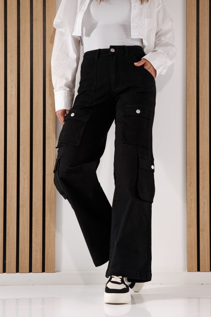 Дамски карго дънки Miki Черни #A643