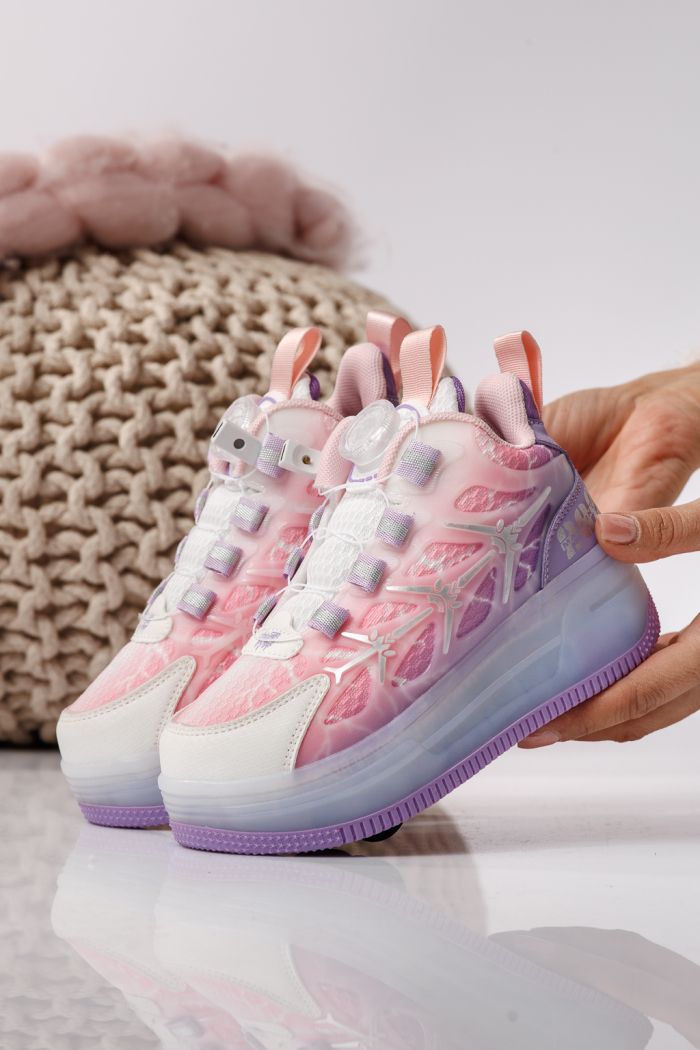 Маратонки с колелца лилави от текстилен материал Carla #24408