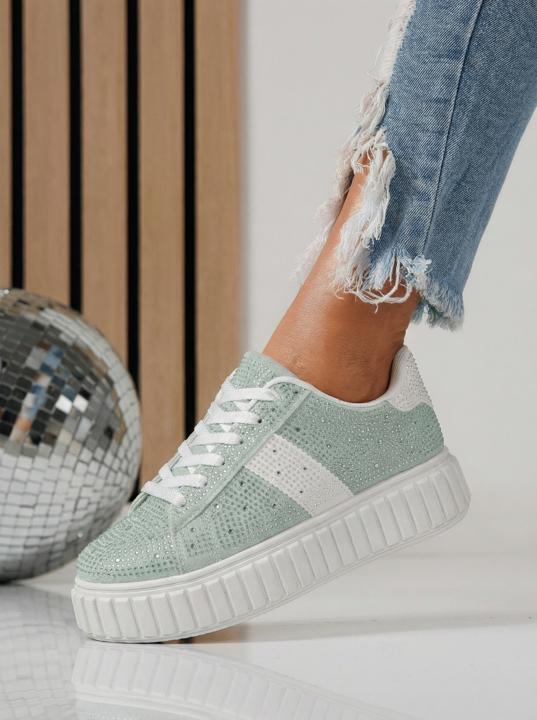 Дамски зелени велурени маратонки Loris #24404