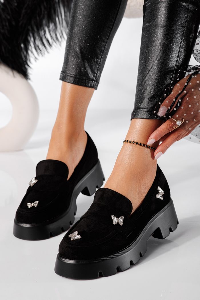 Всекидневни дамски обувки черни от обърната еко кожа Ivi #24435