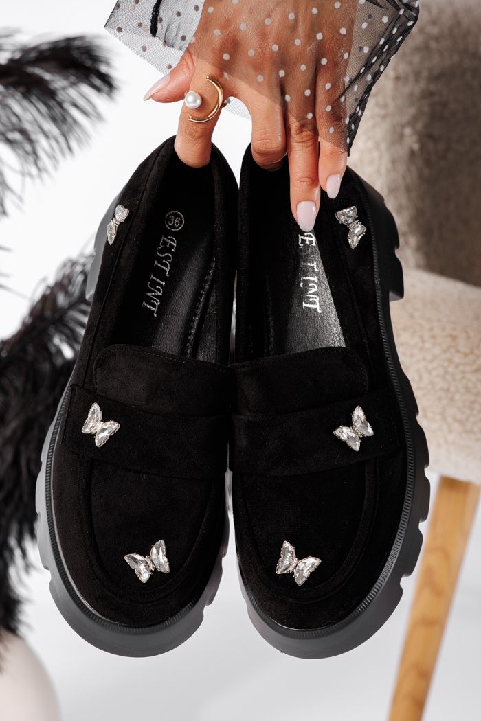 Всекидневни дамски обувки черни от обърната еко кожа Ivi #24435