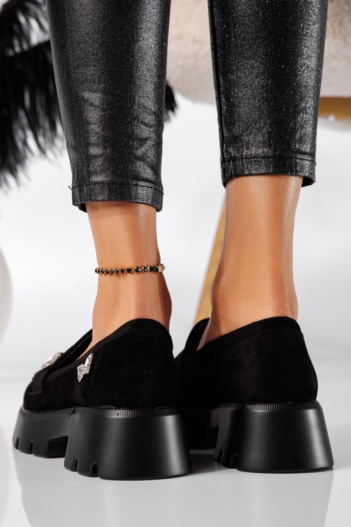 Всекидневни дамски обувки черни от обърната еко кожа Ivi #24435