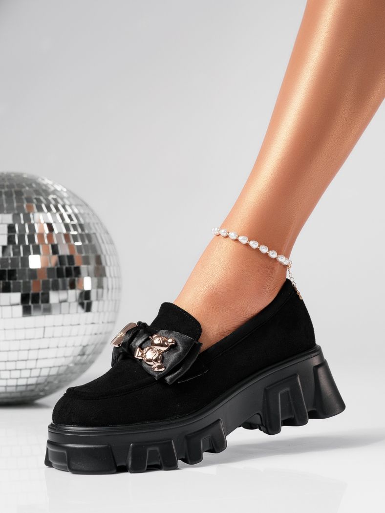 Всекидневни дамски обувки черни от обърната еко кожа Natalia2 #24480