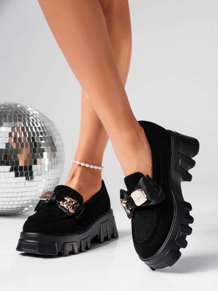 Всекидневни дамски обувки черни от обърната еко кожа Natalia2 #24480