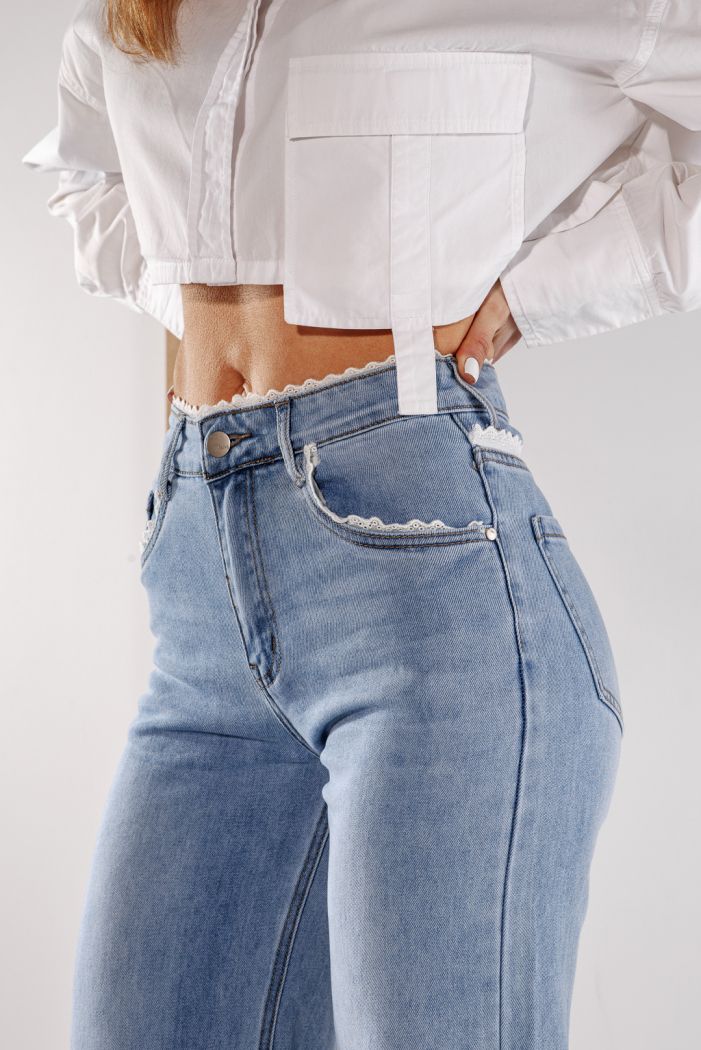 Дънки Wide Leg Дамски Calina Сини #A1386