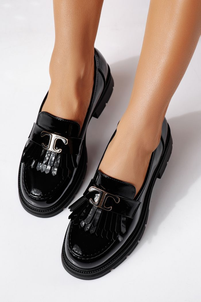 Всекидневни дамски обувки черни от лачена еко кожа Galia #24442