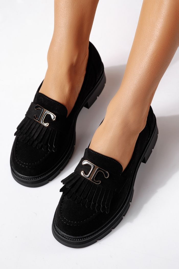 Всекидневни дамски обувки черни от обърната еко кожа Galia #24443