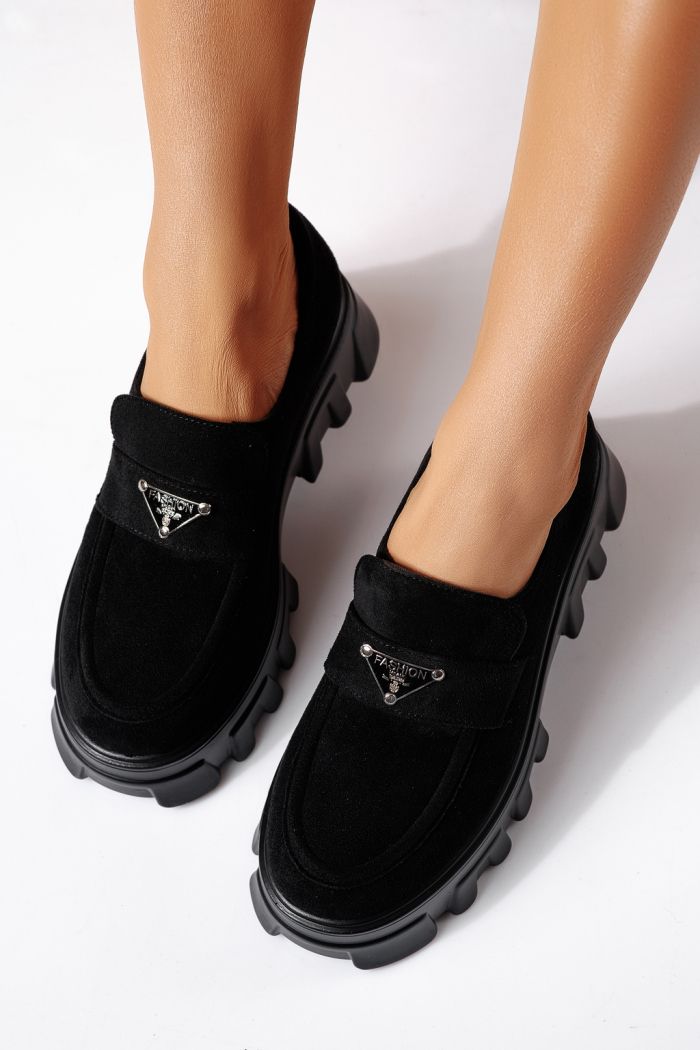 Всекидневни дамски обувки черни от обърната еко кожа Oriana #24485