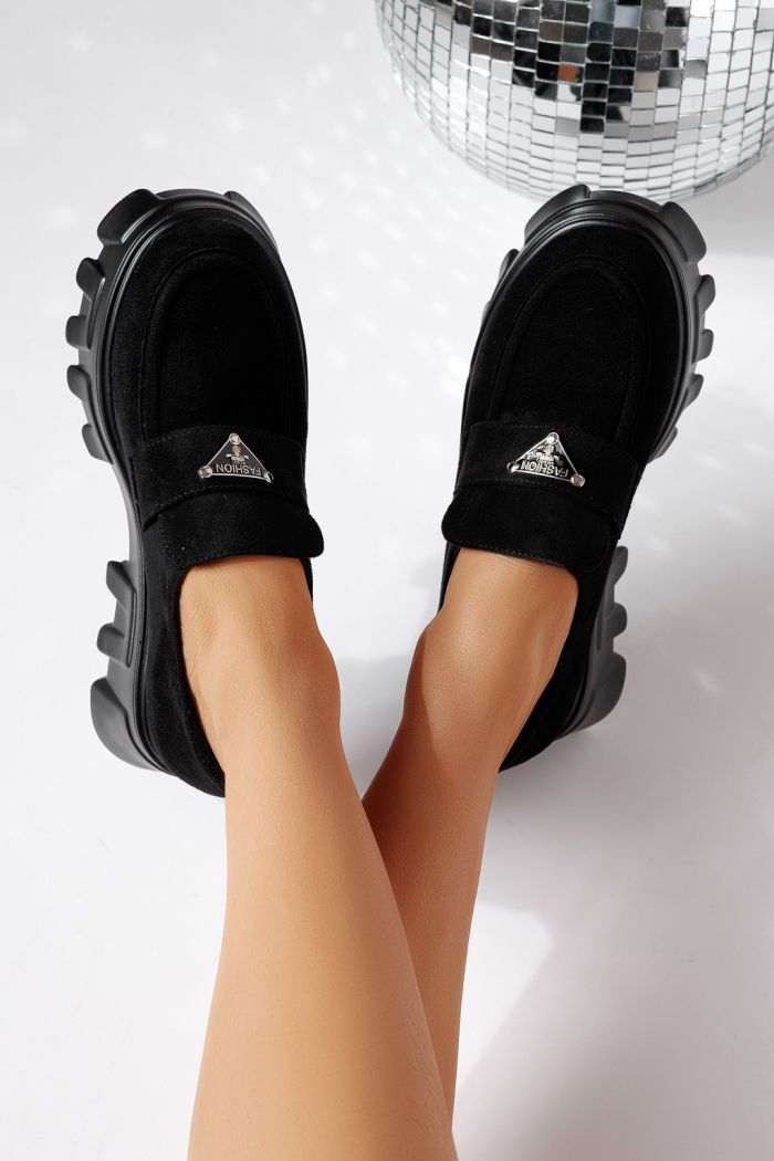 Всекидневни дамски обувки черни от обърната еко кожа Oriana #24485