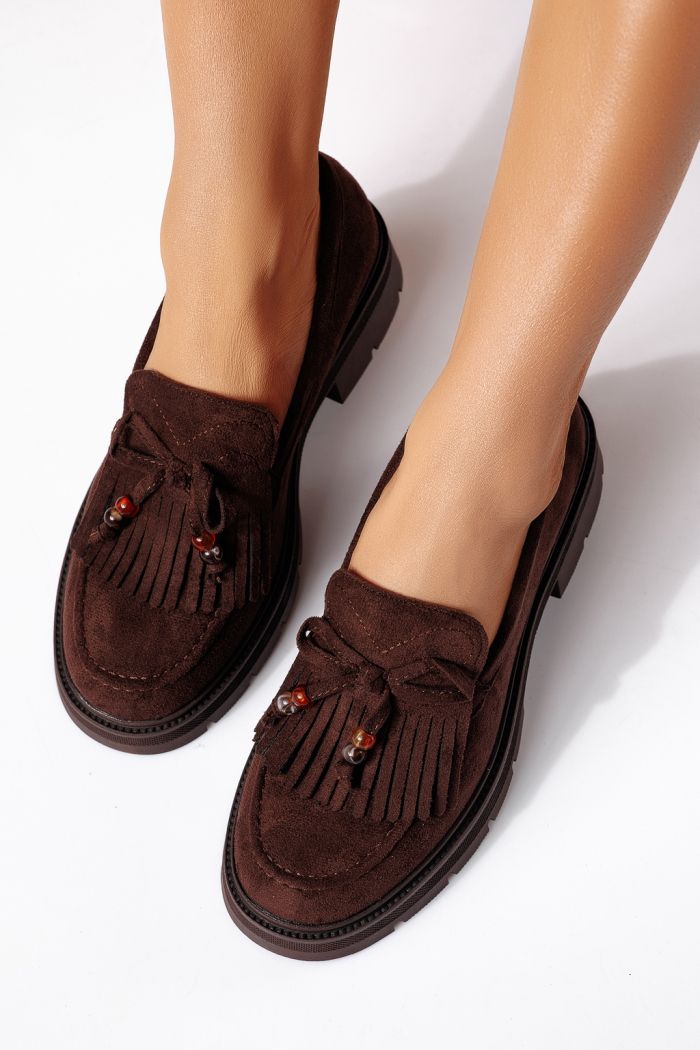 Всекидневни дамски обувки кафяви от обърната еко кожа Eliana #24438