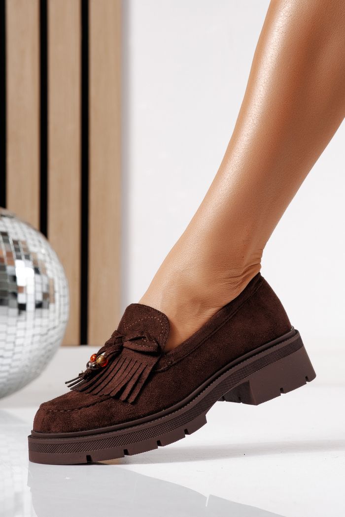 Всекидневни дамски обувки кафяви от обърната еко кожа Eliana #24438