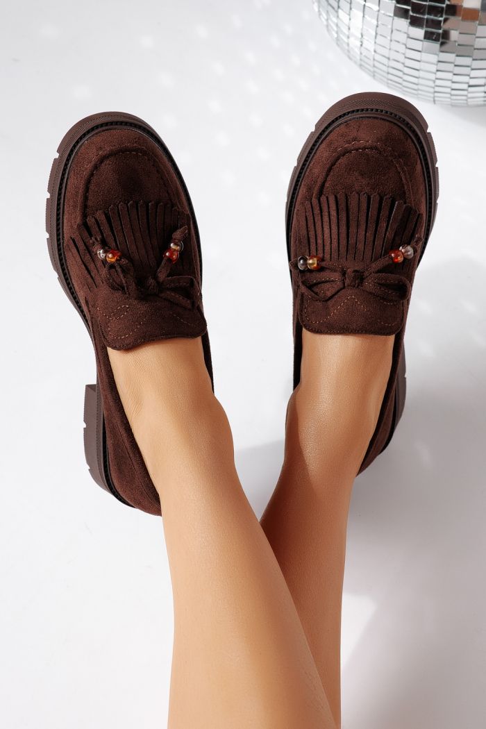 Всекидневни дамски обувки кафяви от обърната еко кожа Eliana #24438