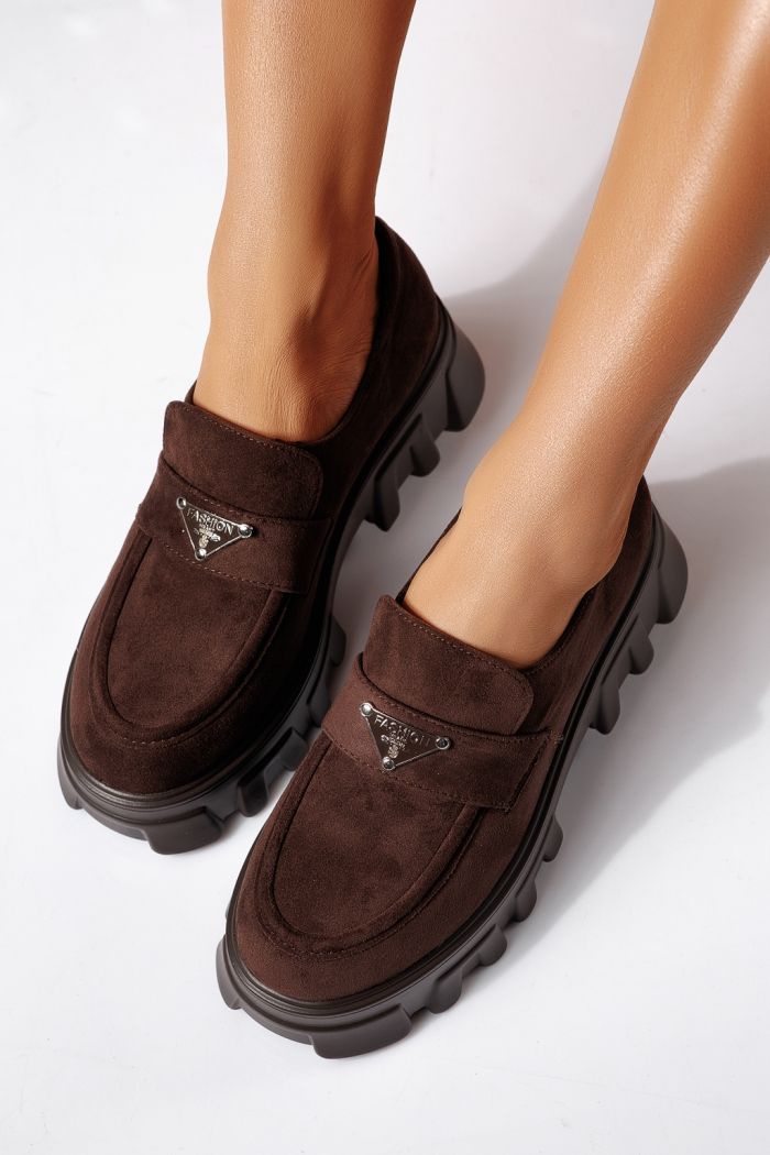 Всекидневни дамски обувки кафяви от обърната еко кожа Oriana #24484