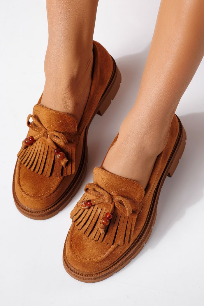 Всекидневни дамски обувки кафяви от обърната еко кожа Eliana #24441