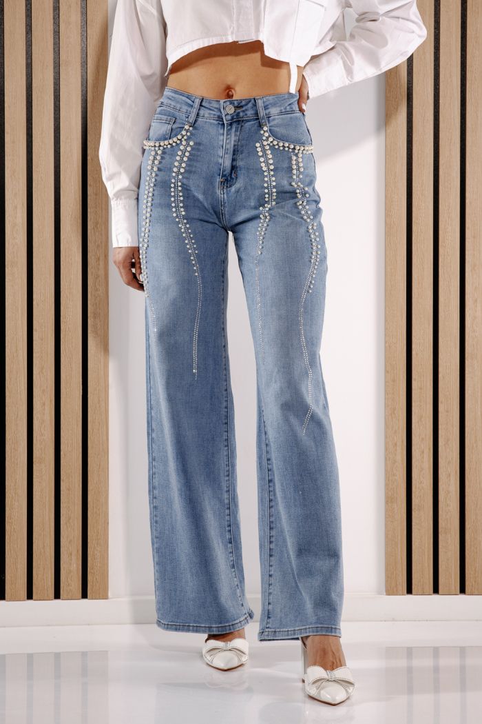 Дънки Wide Leg Дамски Alena Сини #A1380