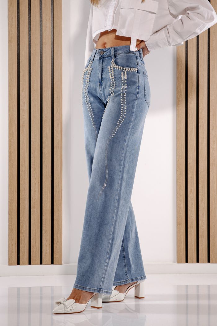 Дънки Wide Leg Дамски Alena Сини #A1380