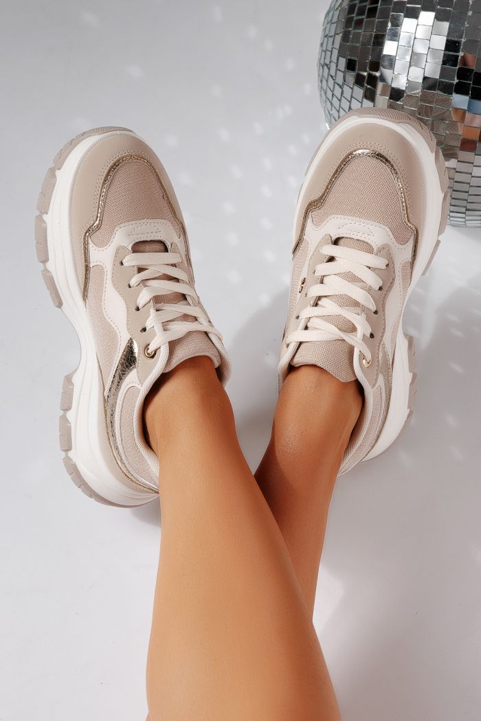 Дамски маратонки бежови от еко кожа Savina #24493